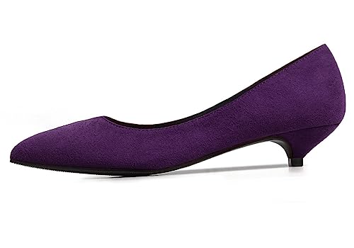 REKALFO Kitten Heels für Damen Wildleder Spitze Zehenpartie Bequeme süße Damenpumps für Party, Hochzeit und Freizeitkleidung Lila 40 EU von REKALFO