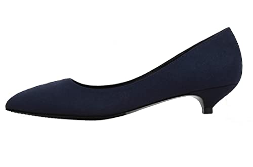 REKALFO Kitten Heels für Damen Wildleder Spitze Zehenpartie Bequeme süße Damenpumps für Party, Hochzeit und Freizeitkleidung Marineblau 38.5 EU von REKALFO