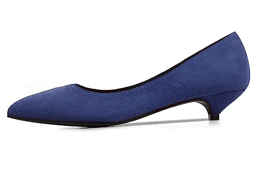 Damen Spitz-Toe Kätzchen Low Heels Pumps Breite Kleid Pump Schuhe blau 40 EU von REKALFO