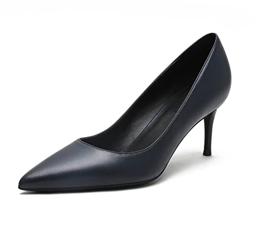 Damen Stiletto High Heels Pumps Spitzen-Toe Mode Matte Pump Schuhe Dunkelblau 37 EU von REKALFO