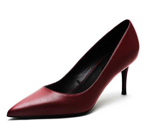High Heels für Damen Matt Pumps für Damen Slip On Brautschuhe für Hochzeitsfeier Causal Weinrot 39 EU von REKALFO