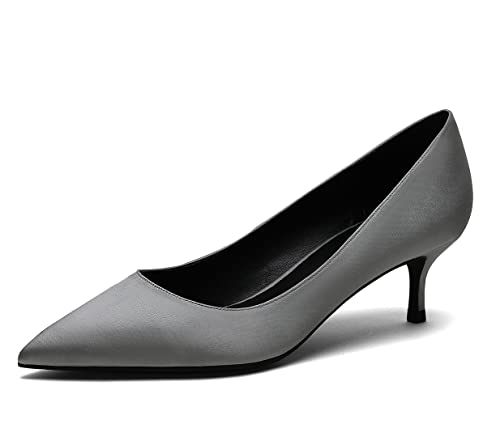Kitten Heels für Damen Satin Pumps für Damen Slip On Abschlussschuhe für Hochzeitsfeier Urlaub Silber 37 EU von REKALFO
