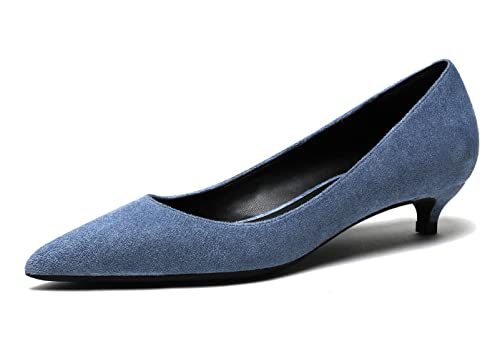 Damen Wildleder Kitten Low Heels Heels Pumps Slip auf Classic Fashion Pump Schuhe Blau 39 EU von REKALFO