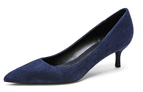 Kitten Heels für Damen Wildleder Pumps für Damen Slip On Abschlussschuhe für Hochzeitsfeier Urlaub Dunkelblau 41 EU von REKALFO