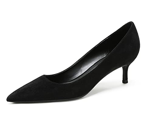 Kitten Heels für Damen Wildleder Pumps für Damen Slip On Abschlussschuhe für Hochzeitsfeier Urlaub Schwarz 38 EU von REKALFO