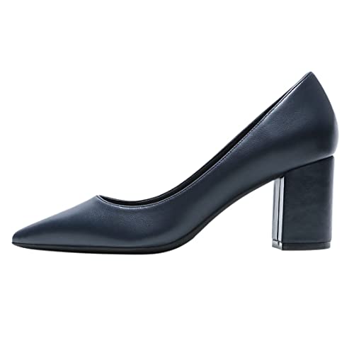 Damen Zeige Zehenspitzen hohe Chunky Pumps für Hochzeitsfeier Büro weiche Schuhe Dunkelblau 38 EU von REKALFO