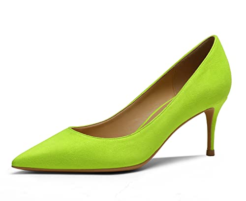 High Heels für Damen Wildleder Pumps für Damen Slip On Brautschuhe für Hochzeitsfeier Causal fluoreszierend grün 38 EU von REKALFO