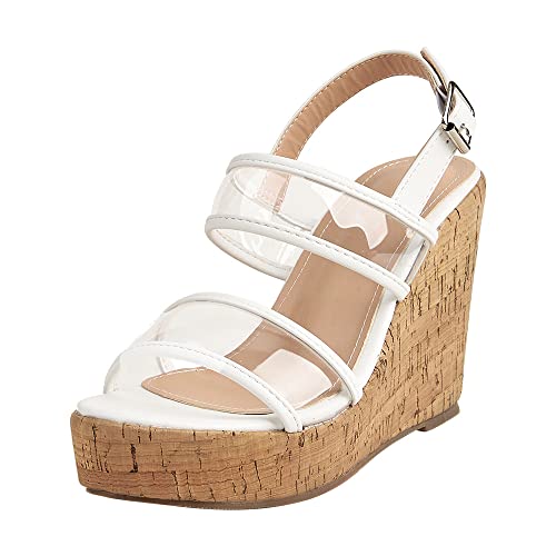 Espadrilles Wedges für Frauen Knöchelriemen Schnalle Runde Zehe Retro Niedlich Bequem Slingback Schuhe für Frauen Weiß 36 EU von REKALFO