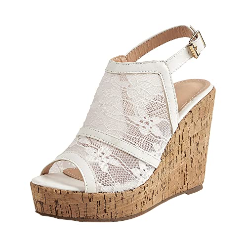 Espadrilles für Frauen Peep Toe Sexy Niedliche Schuhe Knöchelriemen Schnalle Sandalen mit Keilabsatz für Frauen Weiß 36 EU von REKALFO