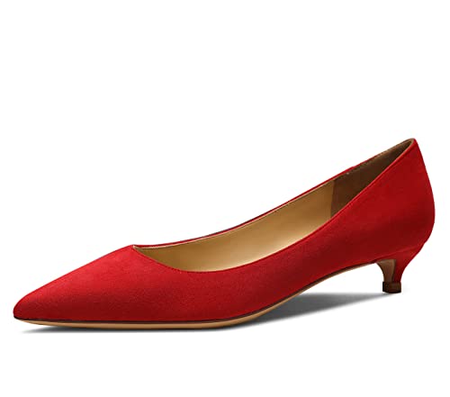 Frauen Heels Pumps Spitze Zeh Kitten Heels Kleid Hochzeit Schuhe Rot 37 EU von REKALFO
