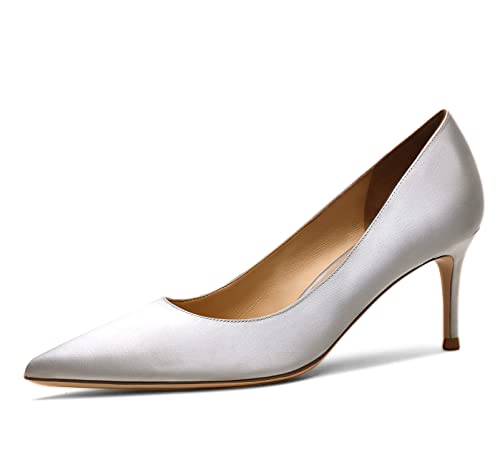Frauen High Heels Pumps Slip On Sexy Spitze Zeh Stilettos Schuhe Silber 39 EU von REKALFO