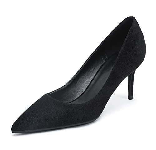 High Heels für Damen Wildleder Pumps für Damen Slip On Brautschuhe für Hochzeitsfeier Causal Schwarz 41 EU von REKALFO