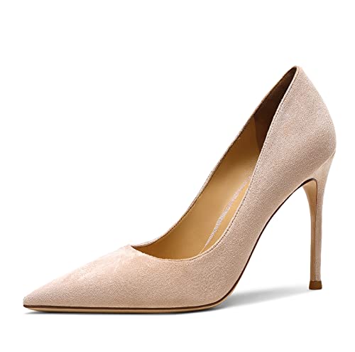 Frauen Mode Spitze Zehe High Heel Pumps Slip On Stiletto Party Schuhe Nude 38 EU von REKALFO