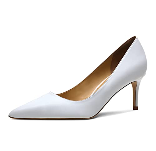 Frauen Stiletto High-Heel Spitze Zehenabsätze Pumps Beliebte Pumpschuhe Weiß 39 EU von REKALFO