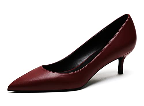 Kitten Heels für Damen Matt Pumps für Damen Slip On Abschlussschuhe für Hochzeitsfeier Urlaub Weinrot 38.5 EU von REKALFO