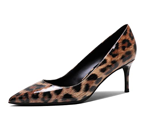 High Heels für Damen Lackleder Pumps für Damen Slip On Brautschuhe für Hochzeitsfeier Causal Leopard 34 EU von REKALFO