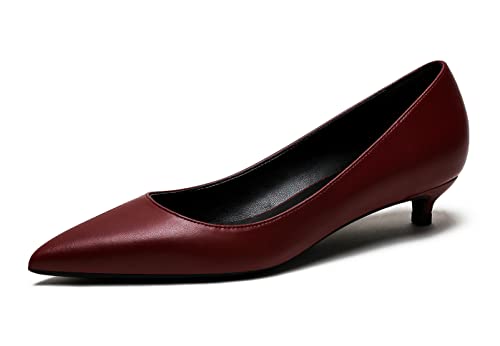 Mattiert Pumps Schuhe Frauen Stiletto Absätze Schlüpfen Niedlich Pointed Toe Heels für Frauen Weinrot 3cm 42 EU von REKALFO