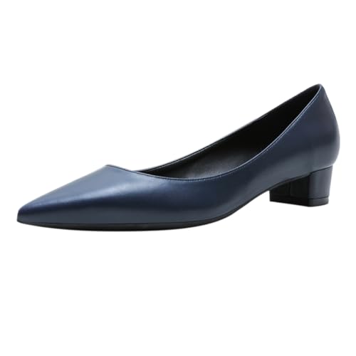 REKALFO Blockabsätze für Damen Matt Spitze Zehenpartie Klobiger Absatz Slip On Damenpumps für Party Hochzeit Abschlussfeier Dunkelblau 39.5 EU von REKALFO