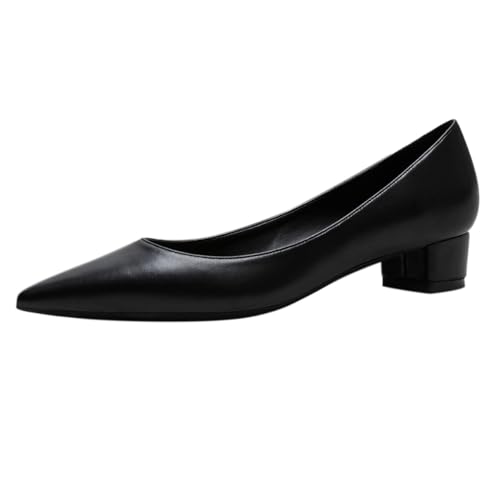 REKALFO Blockabsätze für Damen Matt Spitze Zehenpartie Klobiger Absatz Slip On Damenpumps für Party Hochzeit Abschlussfeier Schwarz 38 EU von REKALFO