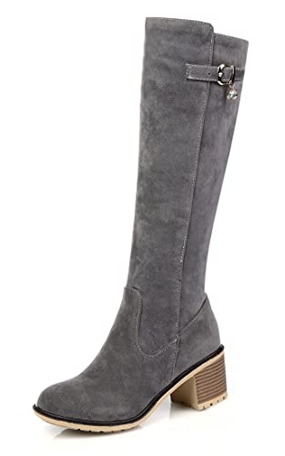 REKALFO Damen-Stiefel aus weichem Wildleder und Nubukleder mit seitlichem Reißverschluss kniehohem lässigem Stiefel mit gestapeltem Absatz Grau 39.5 EU von REKALFO