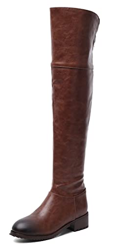 REKALFO Damenmode Kleid aus weichem Leder Stiefel Overknee Blockabsatz Slouchy Stiefel Braun 38 EU von REKALFO