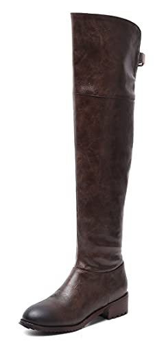 REKALFO Spitz Zulaufend Overknees Stiefel Damen Gestufter Absatz Reißverschluss Mode Lässig Winterstiefel Damen Dunkelbraun 40 EU von REKALFO