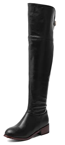 REKALFO Spitz Zulaufend Overknees Stiefel Damen Gestufter Absatz Reißverschluss Mode Lässig Winterstiefel Damen Schwarz 40 EU von REKALFO