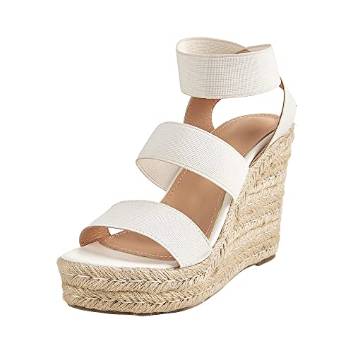 REKALFO Espadrilles für Frauen Schlüpfen Knöchelriemen Wedge High Heels Bequeme Vintage Exquisite Mädchen' Sandalen Schuhe für Frauen Dressy Weiß 38 EU von REKALFO