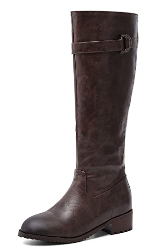 REKALFO Kniehohe Stiefel aus weichem Leder für Damen mit klobigem Blockabsatz und Reißverschluss Slouchy Boots Dunkelbraun 40 EU von REKALFO