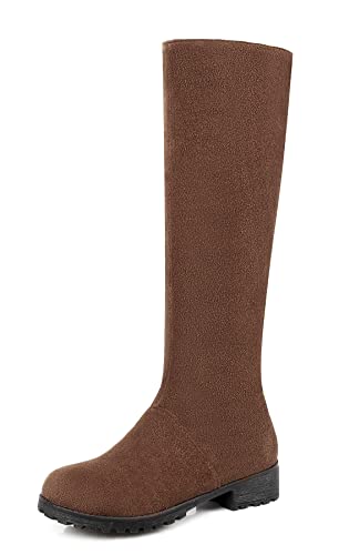 REKALFO Kniehohe Stiefel aus weichem atmungsaktivem Wildleder mit klobigem Absatz und seitlichem Reißverschluss Braun 40 EU von REKALFO