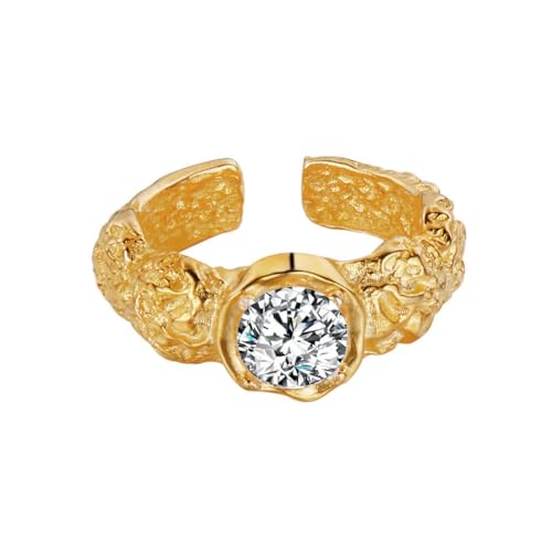 REKALFO S925 Ring aus Sterlingsilber für Damen 18 Karat Weißgold plattiert Trauring mit CZ Diamant Verstellbare Modeaccessoires für den täglichen Hochzeitsball Gold von REKALFO