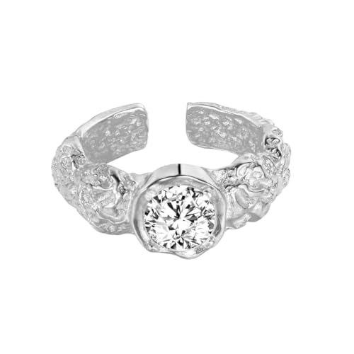 REKALFO S925 Ring aus Sterlingsilber für Damen 18 Karat Weißgold plattiert Trauring mit CZ Diamant Verstellbare Modeaccessoires für den täglichen Hochzeitsball Silber von REKALFO