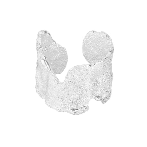 REKALFO S925 Stapelbare Ringe aus Sterlingsilber für Frauen 18 Karat Weißgold plattiert Verstellbares offenes Band Strukturiertes Schmetterlingsdesign Verlobungsring für Party Hochzeit Prom Silber von REKALFO