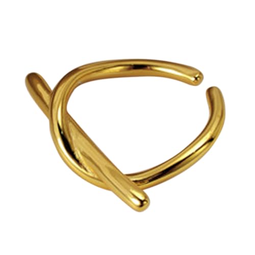 REKALFO S925 Trauringe aus Sterlingsilber für Frauen Minimalistischer Crossover-Vintage-Schmuck Stapelbares, verstellbares, offenes Band für Freizeitkleidung für Abschlussballpartys Gold von REKALFO