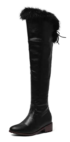 REKALFO Trendy weicher Lederpelzstiefel für Damen Overknee-Stiefel mit klobigem Absatz und Slouchy-Stiefeln Schwarz 41 EU von REKALFO