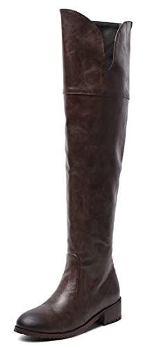REKALFO Winterstiefel aus weichem Leder mit runder Zehenpartie und Reißverschluss für Damen Dunkelbraun 39.5 EU von REKALFO