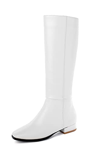 REKALFO Winterstiefel aus weichem atmungsaktivem Leder mit seitlichem Reißverschluss runder Zeh kniehohen klobigen Fersen Weiß 41 EU REKALFO Winterstiefel aus weichem atmungsaktivem Leder mit seitlichem Reißverschluss runder Zeh kniehohen klobigen Fersen Weiß 41 EU von REKALFO