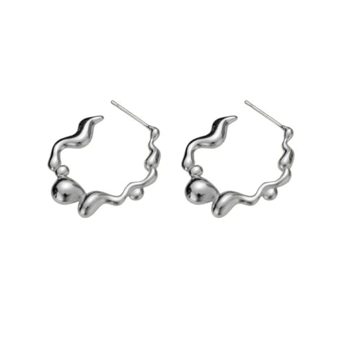 S925 Sterling Silber Ohrringe für Frauen Trendy 18 Karat vergoldet Strukturierte klobige Creolen Hypoallergener leichter Modeschmuck für Hochzeitsfeier Jubiläum Silber von REKALFO