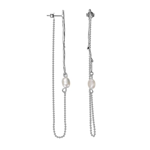 S925 Sterling Silber Perlen Ohrringe für Frauen Weißvergoldete lange Kette Ohrhänger Leichter hypoallergener Party-Hochzeitsschmuck für empfindliche Ohren Weiß-Gold S925 Sterling Silber Perlen Ohrringe für Frauen Weißvergoldete lange Kette Ohrhänger Leichter hypoallergener Party-Hochzeitsschmuck für empfindliche Ohren Weiß-Gold von REKALFO
