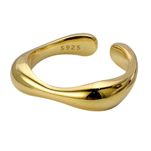 S925 Sterling Silber Ring für Frauen nicht anlaufen 18 Karat vergoldet Verstellbares offenes Band Twisted Statement Minimalistischer Schmuck Modeaccessoires für den Alltag Gold von REKALFO