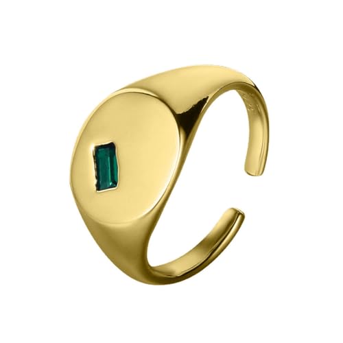 S925 Sterling Silber Ringe 18K vergoldet Elegantes modernes Design mit grünem Kristall Hypoallergene, nicht anlaufende, verstellbare Goldringe für Frauen Perfekt für Hochzeitsfeiern Casual Gold von REKALFO