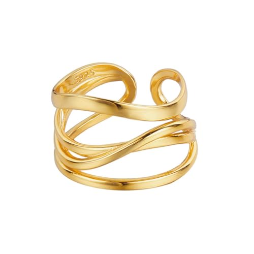 S925 Sterling Silber Stapelbare Ringe für Damen Minimalistisches Statement Vintage Schmuckband Verstellbarer klobiger offener Ring für den täglichen Gebrauch am Abschlussball Gold von REKALFO