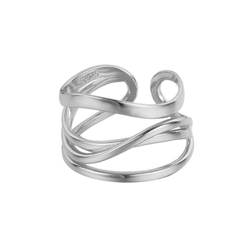 S925 Sterling Silber Stapelbare Ringe für Damen Minimalistisches Statement Vintage Schmuckband Verstellbarer klobiger offener Ring für den täglichen Gebrauch am Abschlussball Silber von REKALFO