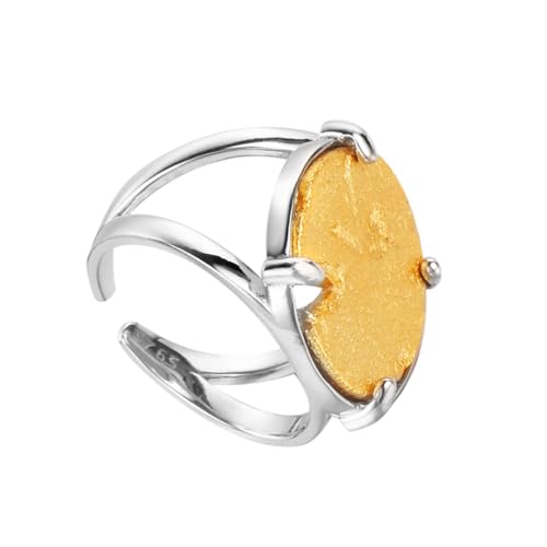 S925 Sterling Silber Statement-Ring für Damen Weißvergoldetes strukturiertes Münzdesign Verstellbarer Damen-Ehering Mutiger Vintage-Schmuck für Party-Casual-Reisen Gold von REKALFO