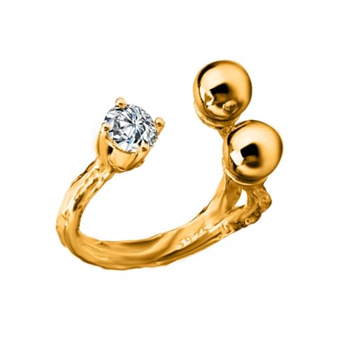 S925 Sterling Silber Verlobungsring für Frauen Verstellbares Band mit CZ Solitär und Double Ball Detail Einzigartiger Ehering Statement Schmuck für Partys Business Gold von REKALFO