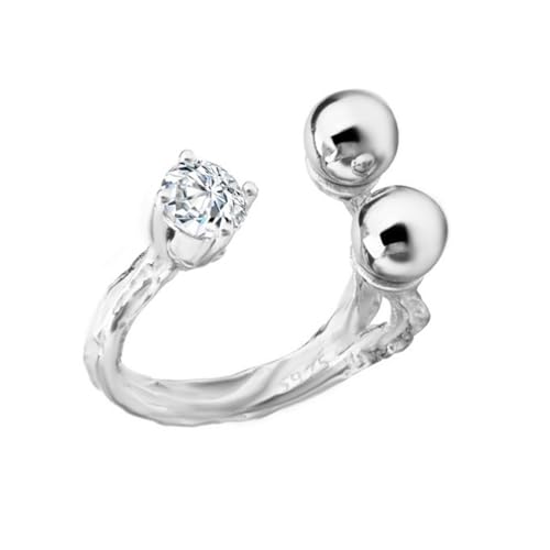 S925 Sterling Silber Verlobungsring für Frauen Verstellbares Band mit CZ Solitär und Double Ball Detail Einzigartiger Ehering Statement Schmuck für Partys Business Silber von REKALFO