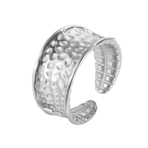 S925 Sterling Silber Verstellbarer Ring für Frauen läuft nicht an Hypoallergener leichter Vintage-Schmuck Gehämmertes strukturiertes Band Perfekt für die Abschlussfeier auf dem Abschlussball Silber von REKALFO