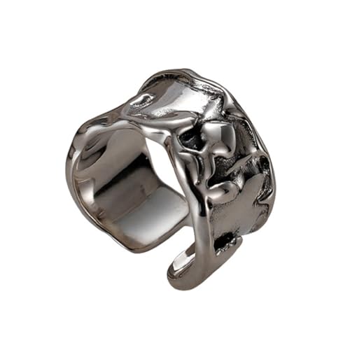 S925 Sterling Silber Wide Band Ring für Frauen nicht anlaufen Chunky Statement Verstellbarer Fingerring Gehämmerte Vintage-Textur Modeaccessoires für die Hochzeit Silber von REKALFO