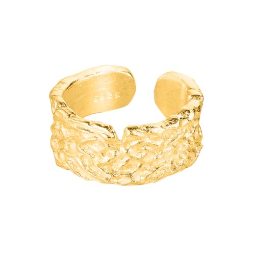 Stapelbare Ringe für Damen S925 Sterling Silber Verstellbares Band Nicht anlaufender hypoallergener Vintage-Goldschmuck Gehämmertes Design Perfekt für den Alltag, Hochzeiten, Partys Gold von REKALFO