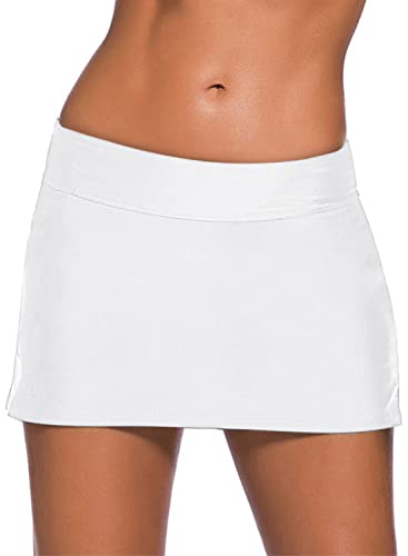 REKITA Damen-Schwimmrock, einfarbig, Bund, Skort, Bikinihose, Weiß, X-Large von REKITA